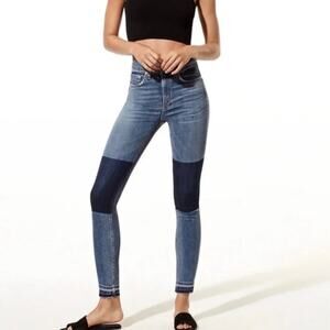 Rag & Bone Olana High Rise Skinny Ankle Jeans Size 25 Colorblock Knee Patchwork